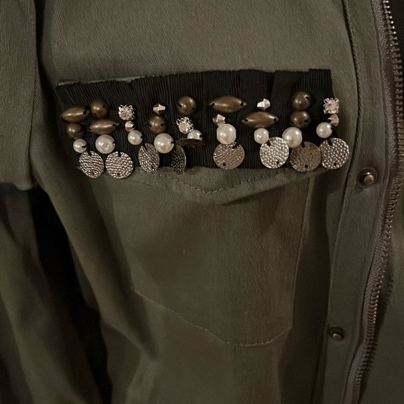 Sweet Rain Large army green 3/4 jacket embellished zipper & snaps - Picture 13 of 16